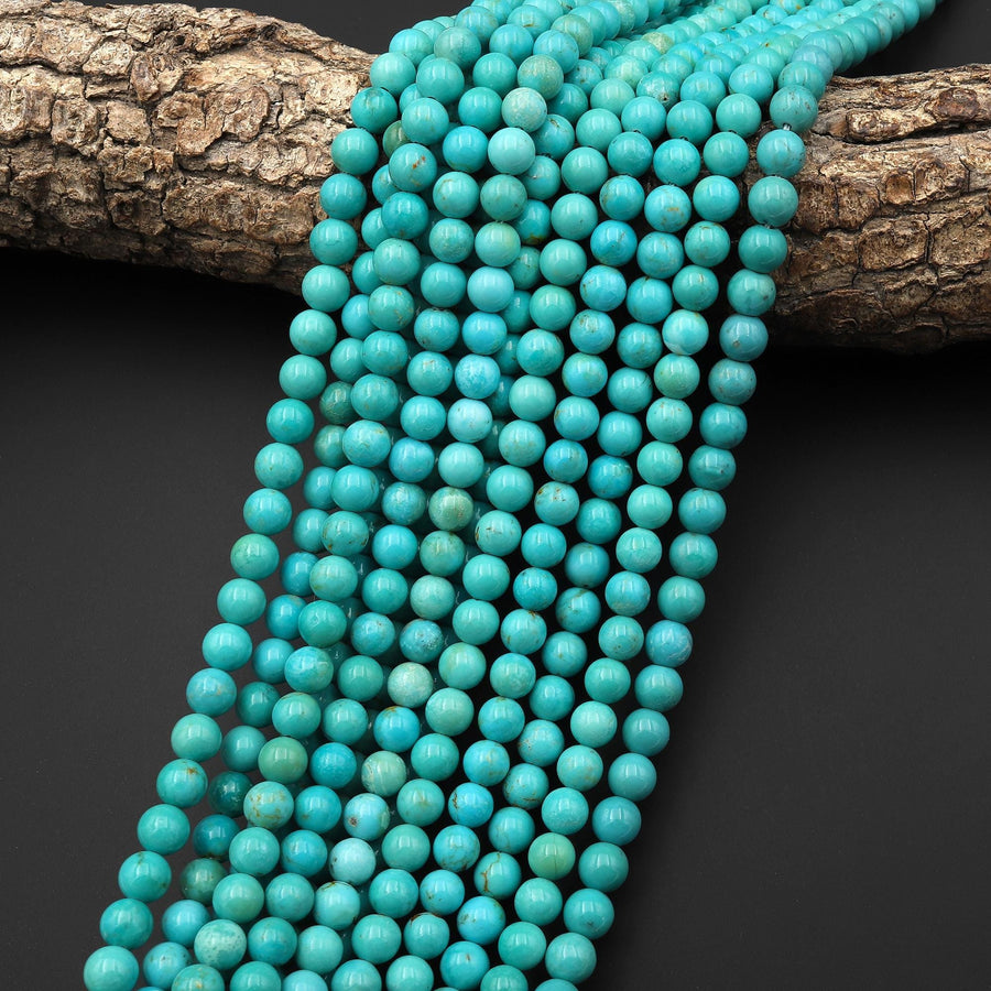 Genuine Natural Aqua Blue Green Turquoise 6mm Round Beads 15.5" Strand B1634