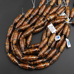 AAA Large Natural Tiger Iron Long Cylinder Drum Tube Beads 15.5" Strand