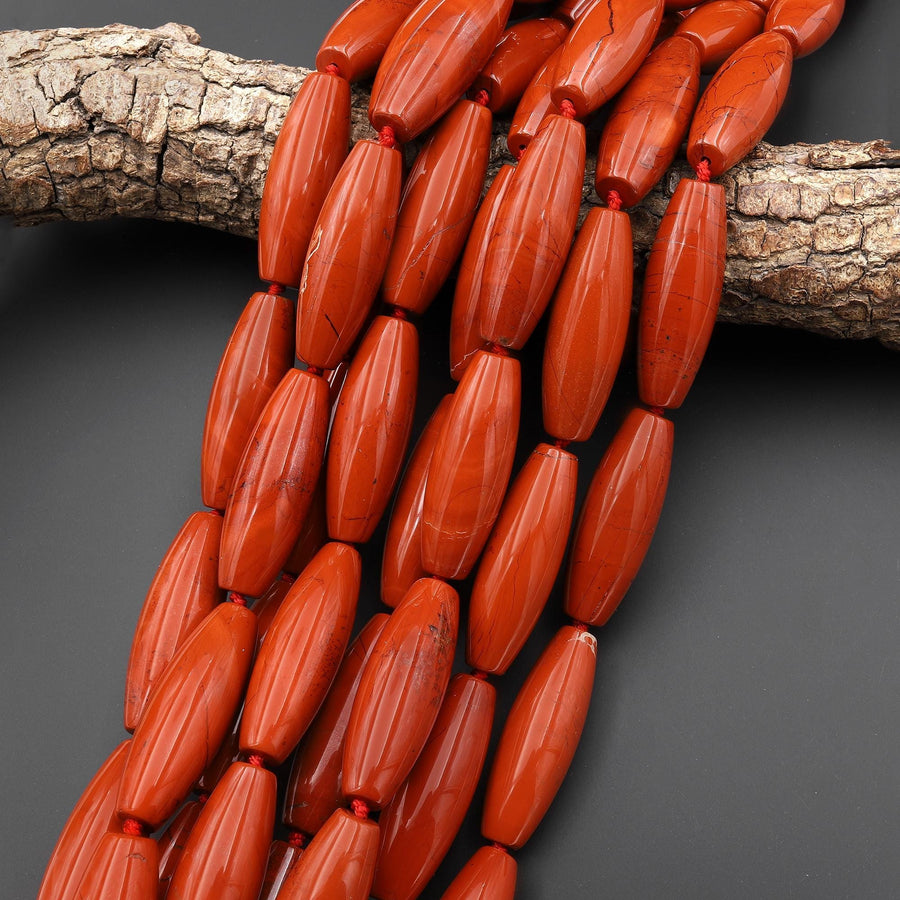 AAA Large Natural Red Jasper Smooth Cylinder Drum Tube Beads 15.5" Strand