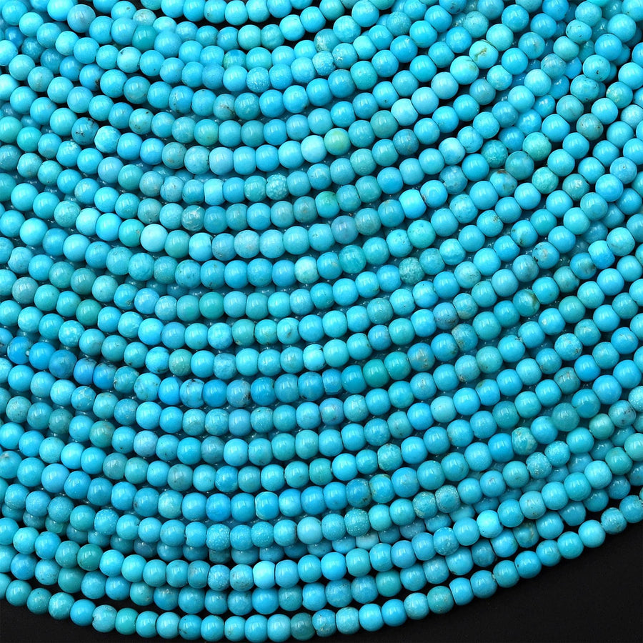 Genuine Natural Arizona Blue Turquoise 2mm Smooth Round Beads 15.5" Strand B1639