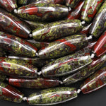 AAA Large Natural Dragon Blood Jasper Long Cylinder Drum Tube Beads 15.5" Strand