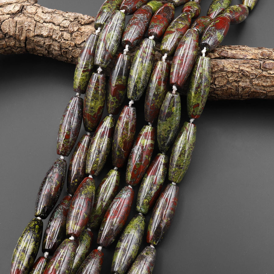 AAA Large Natural Dragon Blood Jasper Long Cylinder Drum Tube Beads 15.5" Strand