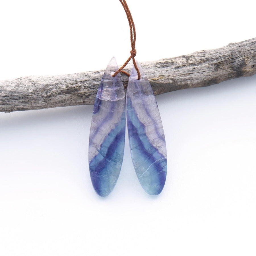 Natural Light Purple Green Blue Fluorite Teardrop Earring Pair Drilled Gemstone Matched Beads OP2842