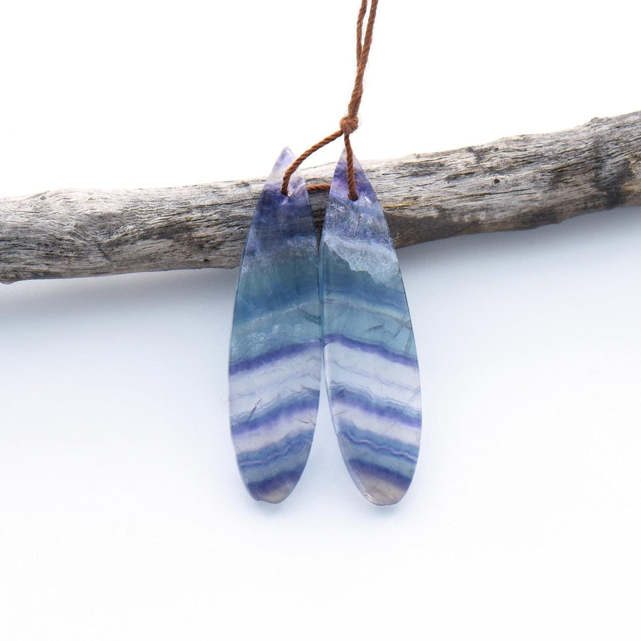Natural Light Purple Green Blue Fluorite Teardrop Earring Pair Drilled Gemstone Matched Beads OP2844
