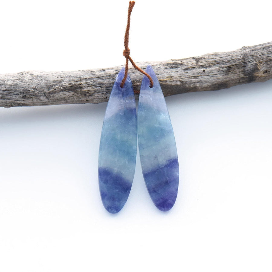 Natural Light Purple Green Blue Fluorite Teardrop Earring Pair Drilled Gemstone Matched Beads OP2846