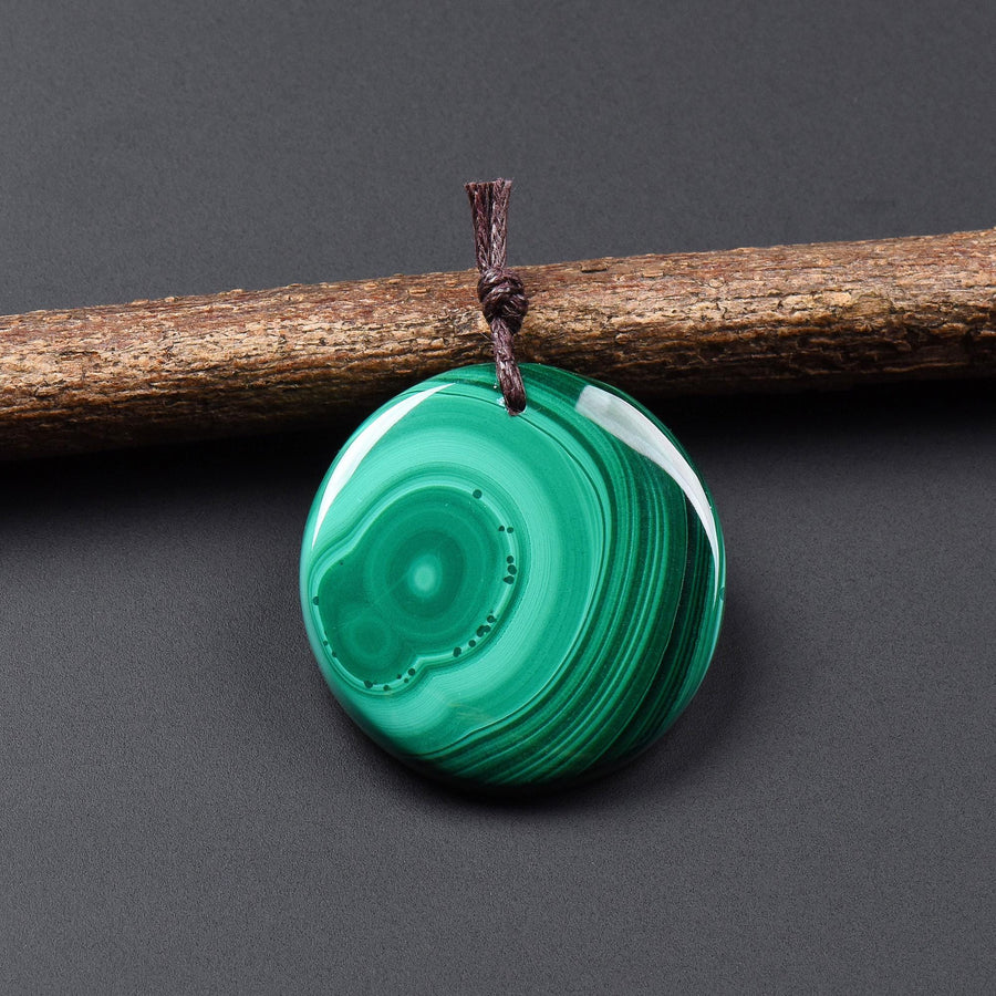 AAA Natural Green Malachite Pendant Circle Round Coin Gemstone OP2802