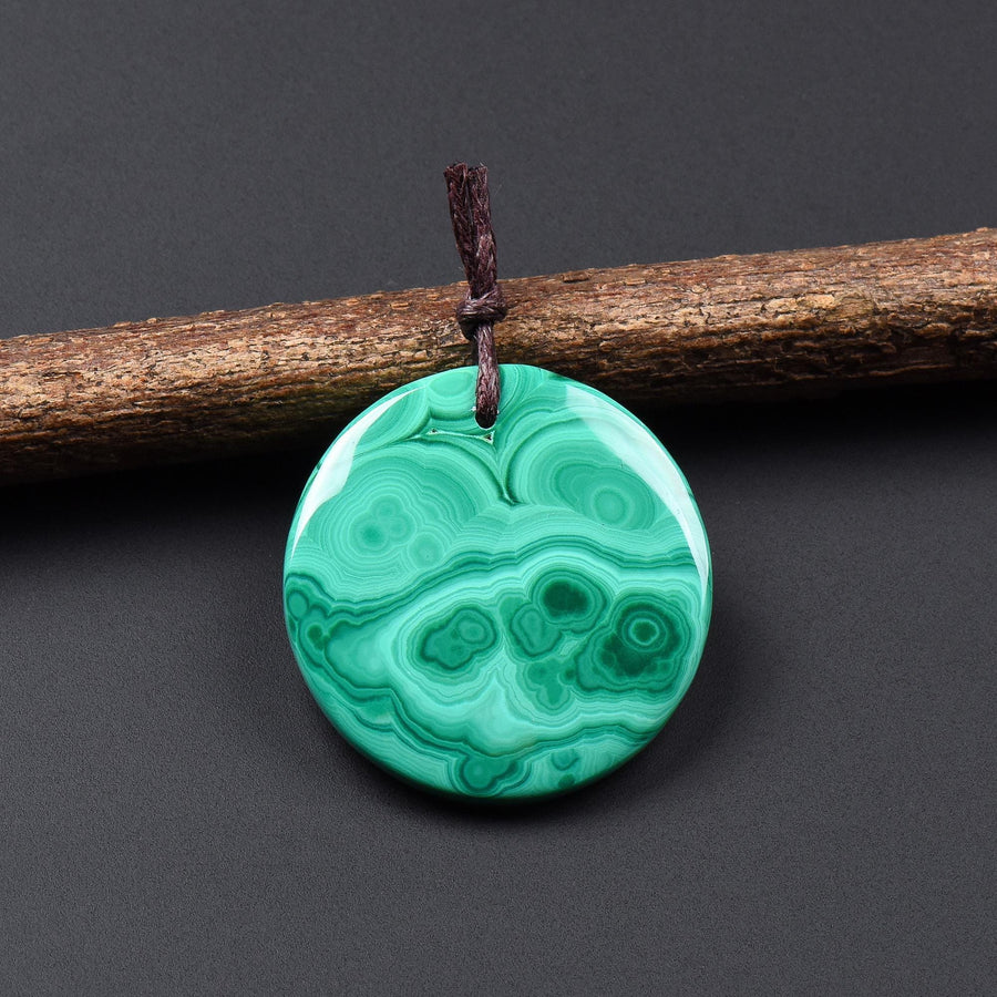 AAA Natural Green Malachite Pendant Circle Round Coin Gemstone OP2803