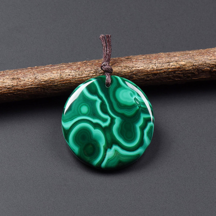 AAA Natural Green Malachite Pendant Circle Round Coin Gemstone OP2804
