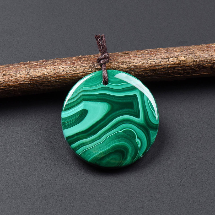 AAA Natural Green Malachite Pendant Circle Round Coin Gemstone OP2809