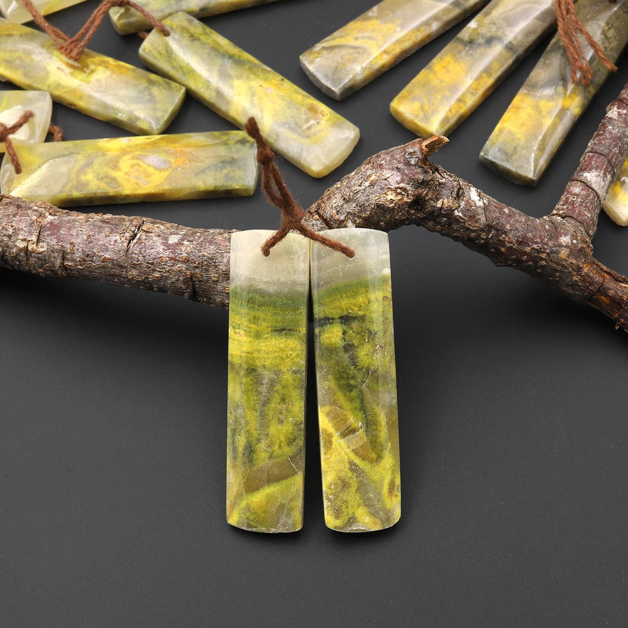 Natural Indonesian Yellow Jasper Rectangle Pair Drilled Matched Gemstone Beads A5