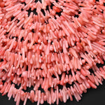Super Thin fine Genuine Pink Coral Branch Beads Center Drilled Freeform Stick 15.5" Strand