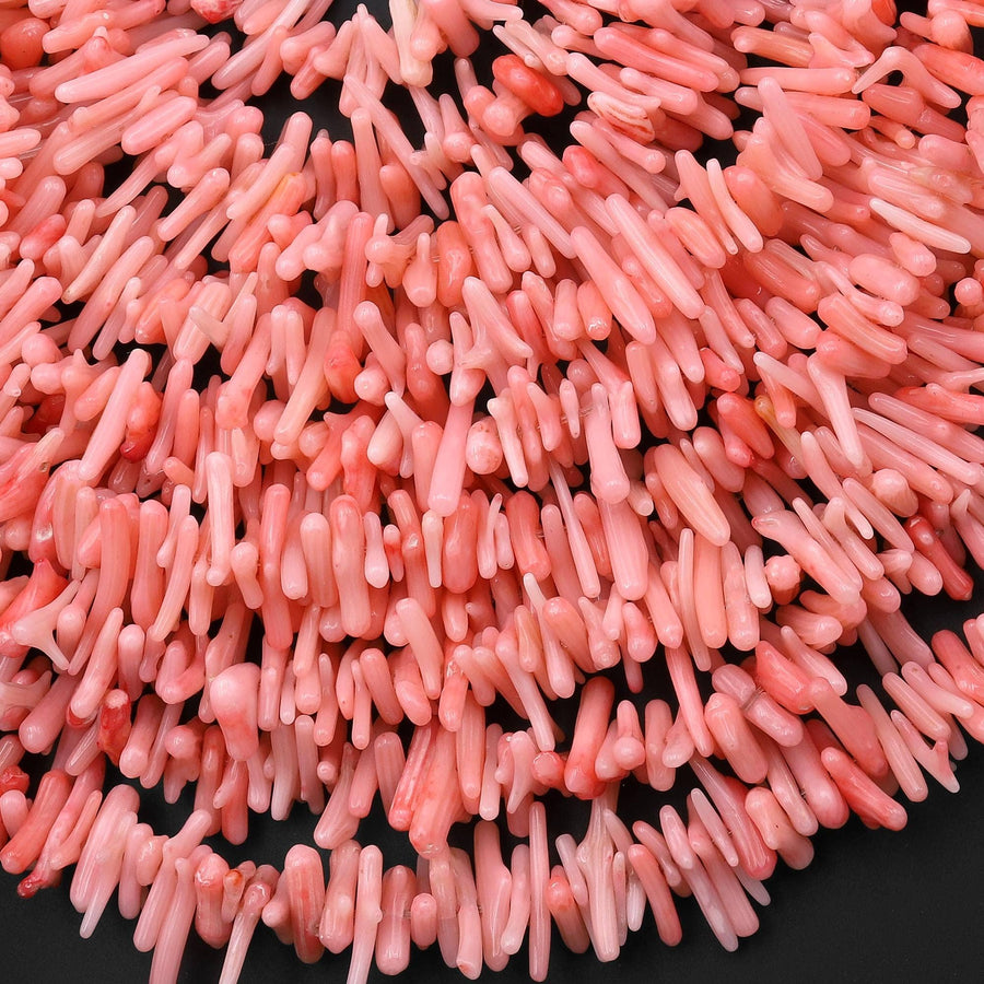 Super Thin fine Genuine Pink Coral Branch Beads Center Drilled Freeform Stick 15.5" Strand