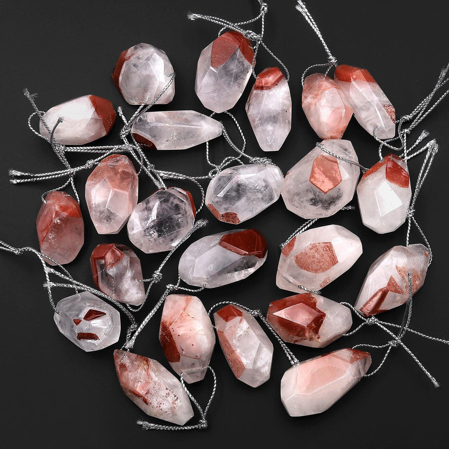 Faceted Natural Red Lepidocrocite Quartz Nugget Pendant Top Side Drilled Gemstone Focal Bead Crystal Pendulum