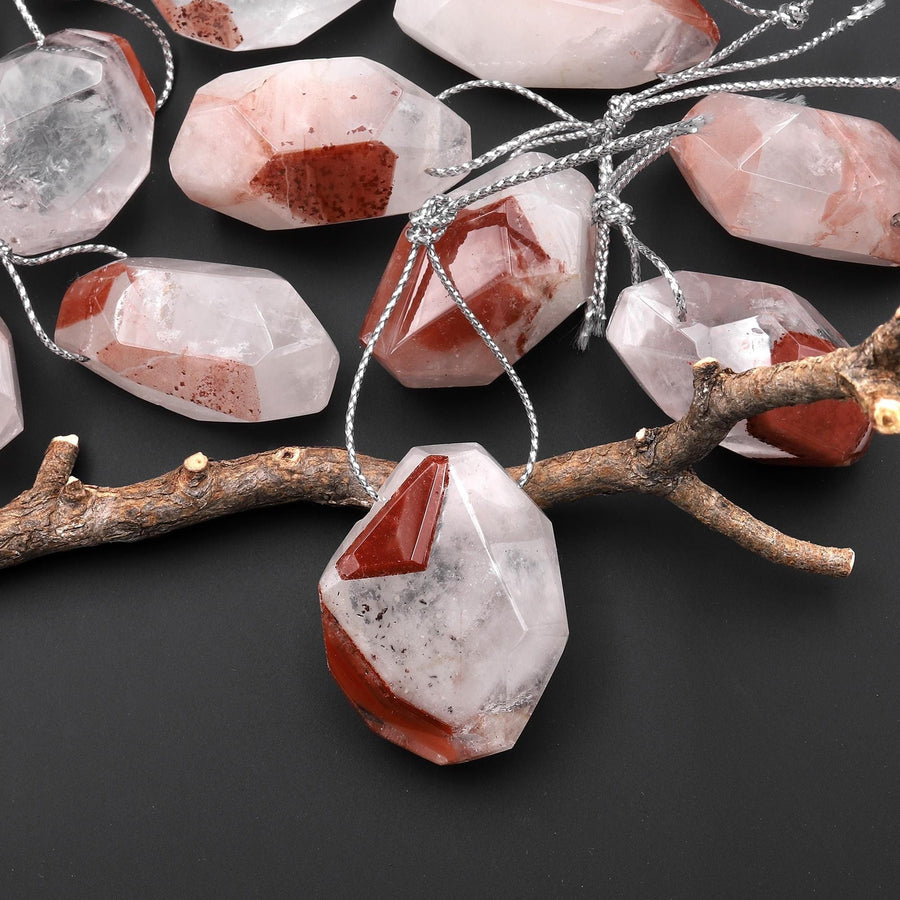 Faceted Natural Red Lepidocrocite Quartz Nugget Pendant Top Side Drilled Gemstone Focal Bead Crystal Pendulum A2
