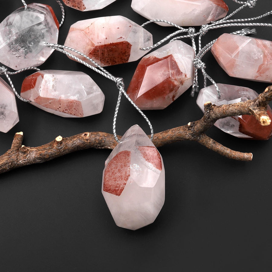 Faceted Natural Red Lepidocrocite Quartz Nugget Pendant Top Side Drilled Gemstone Focal Bead Crystal Pendulum A3