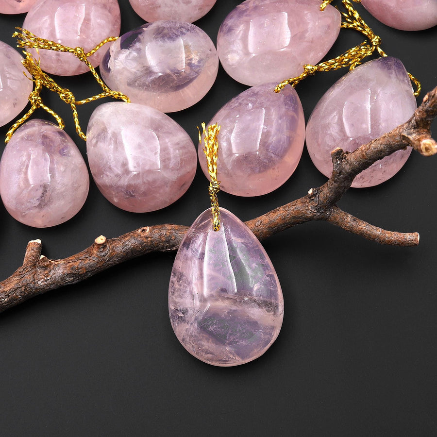 AAA Translucent Natural Madagascar Pink Rose Quartz Freeform Teardrop Pendant Gemstone A1