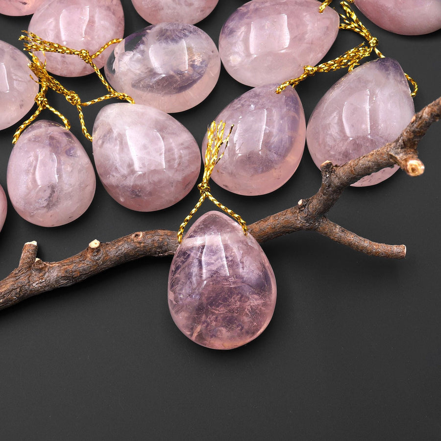 AAA Translucent Natural Madagascar Pink Rose Quartz Freeform Teardrop Pendant Gemstone A2