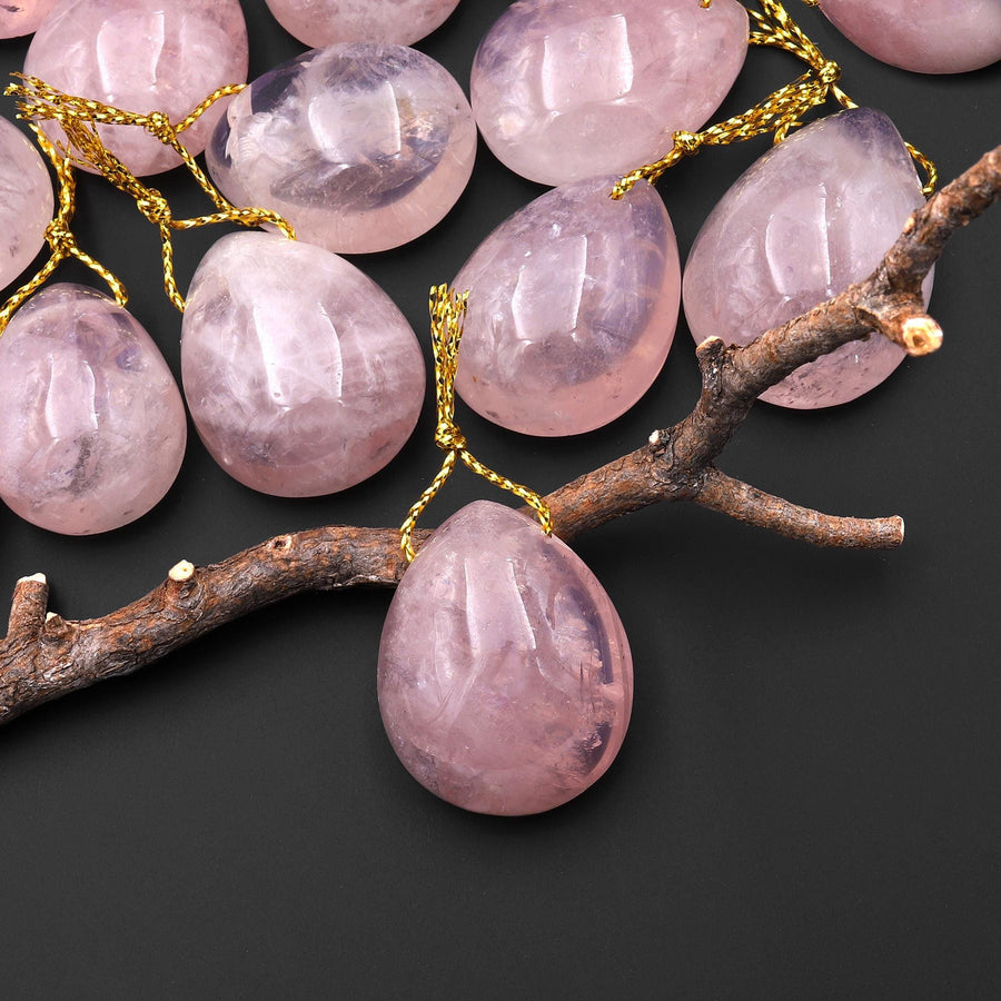 AAA Translucent Natural Madagascar Pink Rose Quartz Freeform Teardrop Pendant Gemstone A3