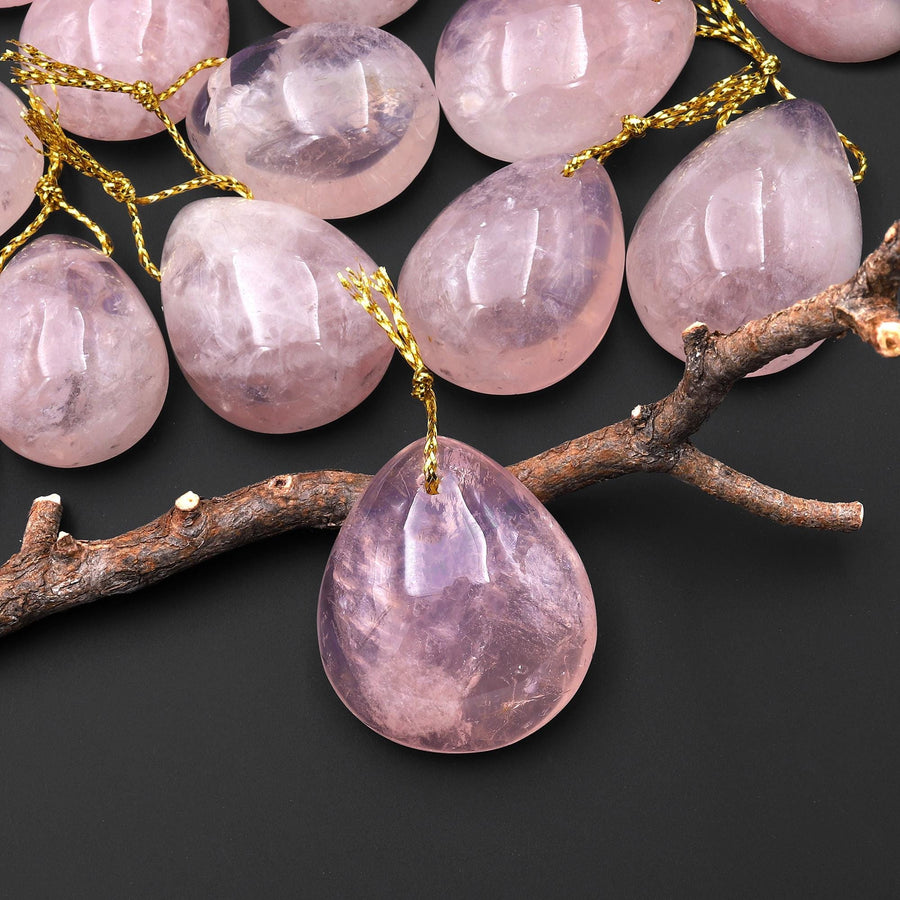 AAA Translucent Natural Madagascar Pink Rose Quartz Freeform Teardrop Pendant Gemstone A4