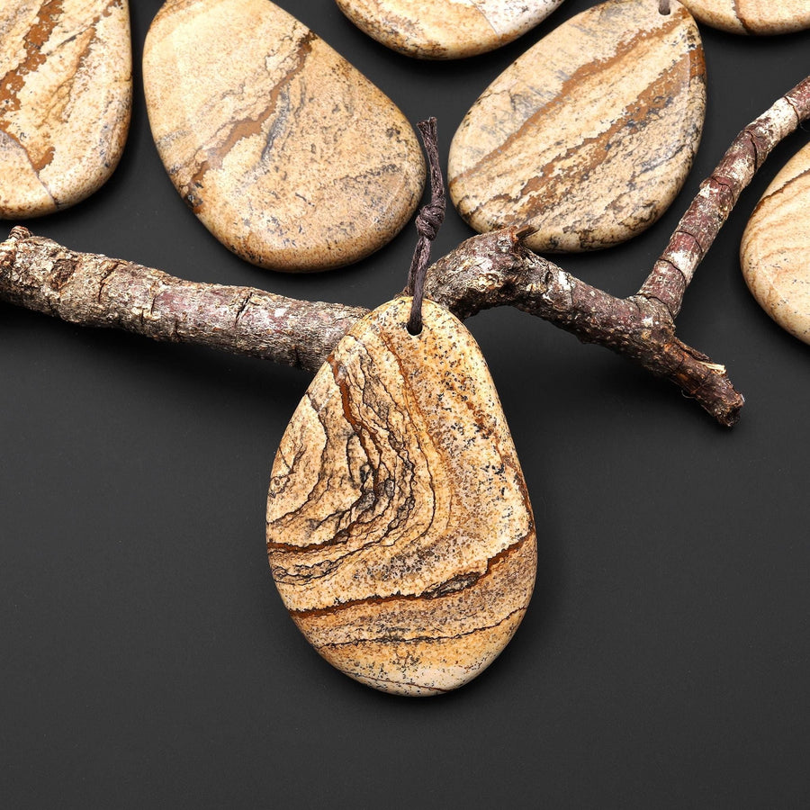 Natural Desert Jasper Freeform Teardrop Pendant Gemstone Focal Bead