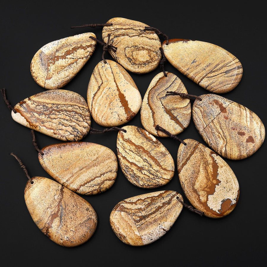 Natural Desert Jasper Freeform Teardrop Pendant Gemstone Focal Bead