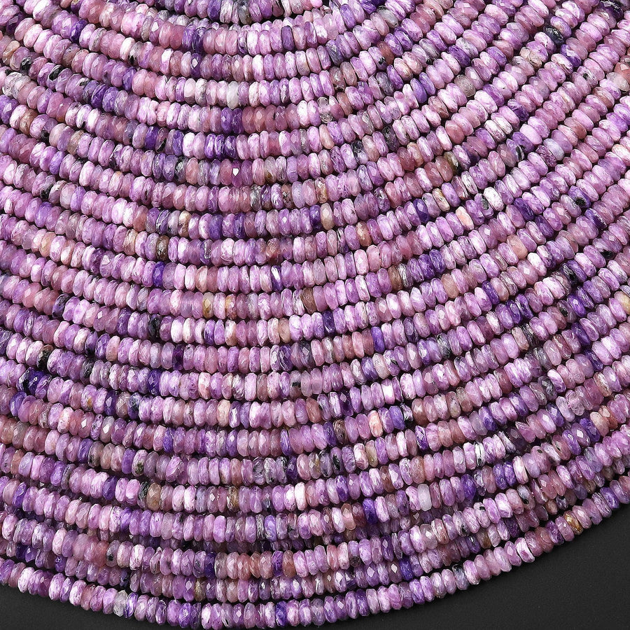 AAA Faceted Genuine Natural Russian Purple Charoite 3mm Thin Rondelle Beads Gemstone 15.5" Strand