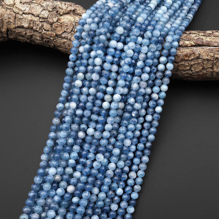 AA Natural Stormy Blue Santa Maria Aquamarine Smooth 5mm Round Beads Gemstone 15.5" Strand