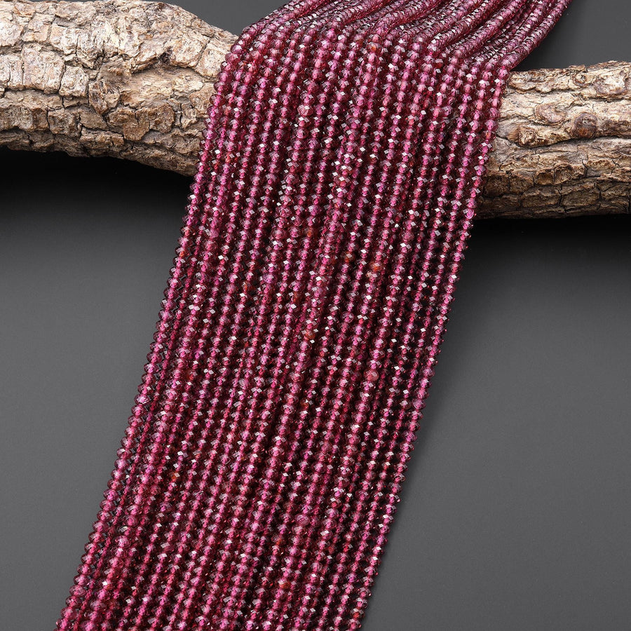 AAA Faceted Natural Raspberry Rhodolite Garnet 3mm Rondelle Reddish Purple Gemstone Beads 15.5" Strand