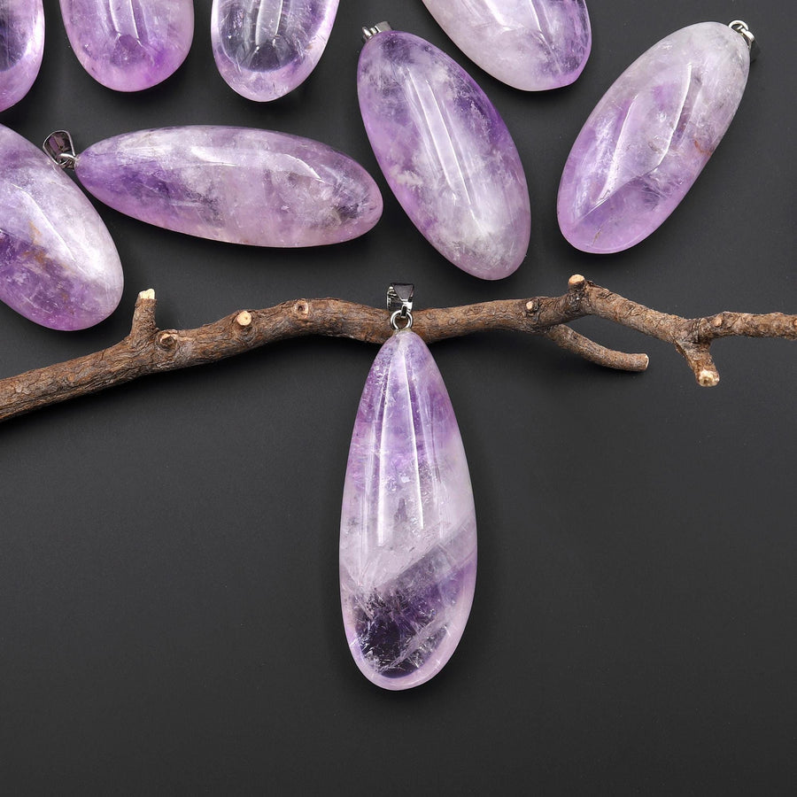 Translucent Natural Lilac Amethyst Freeform Long Oval Nugget Pendant Pendulum A3