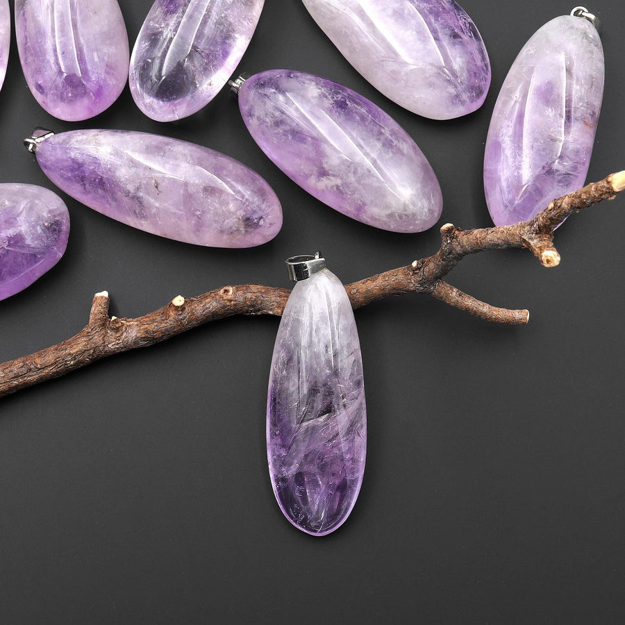 Translucent Natural Lilac Amethyst Freeform Long Oval Nugget Pendant Pendulum A4