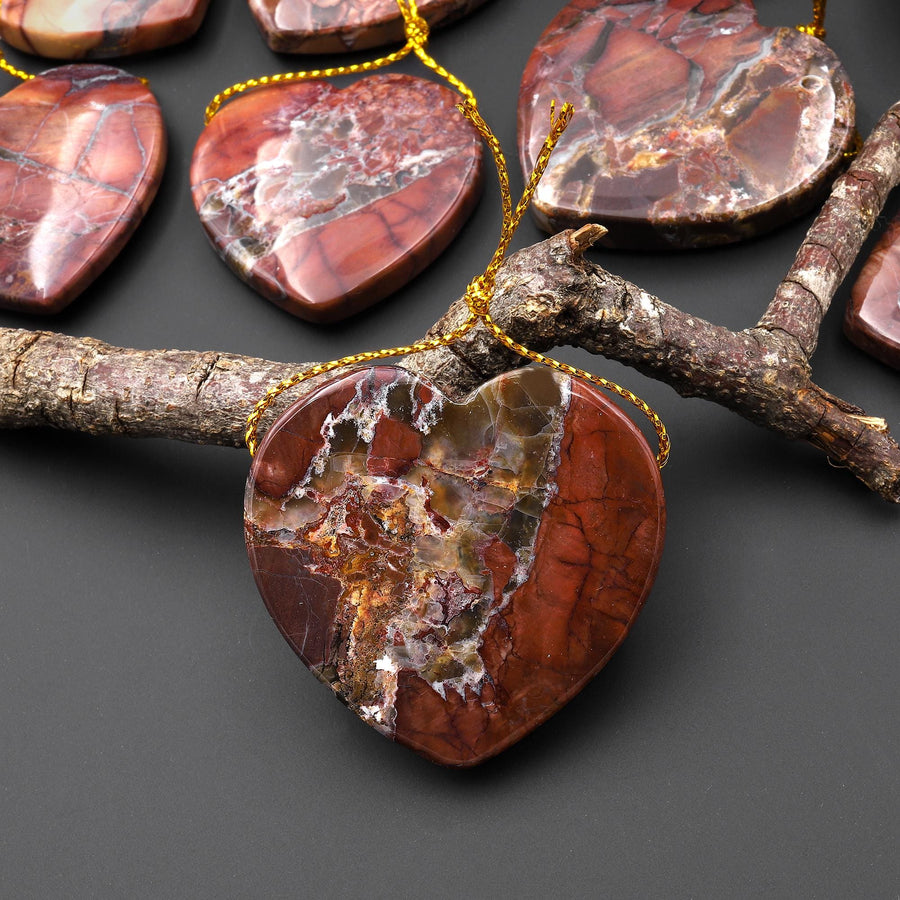 Natural Butterfly Jasper from Mexico Side Drilled Heart Pendant A2
