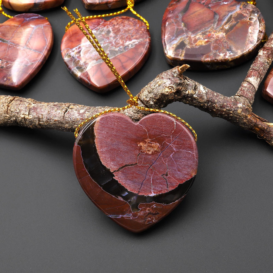 Natural Butterfly Jasper from Mexico Side Drilled Heart Pendant A3