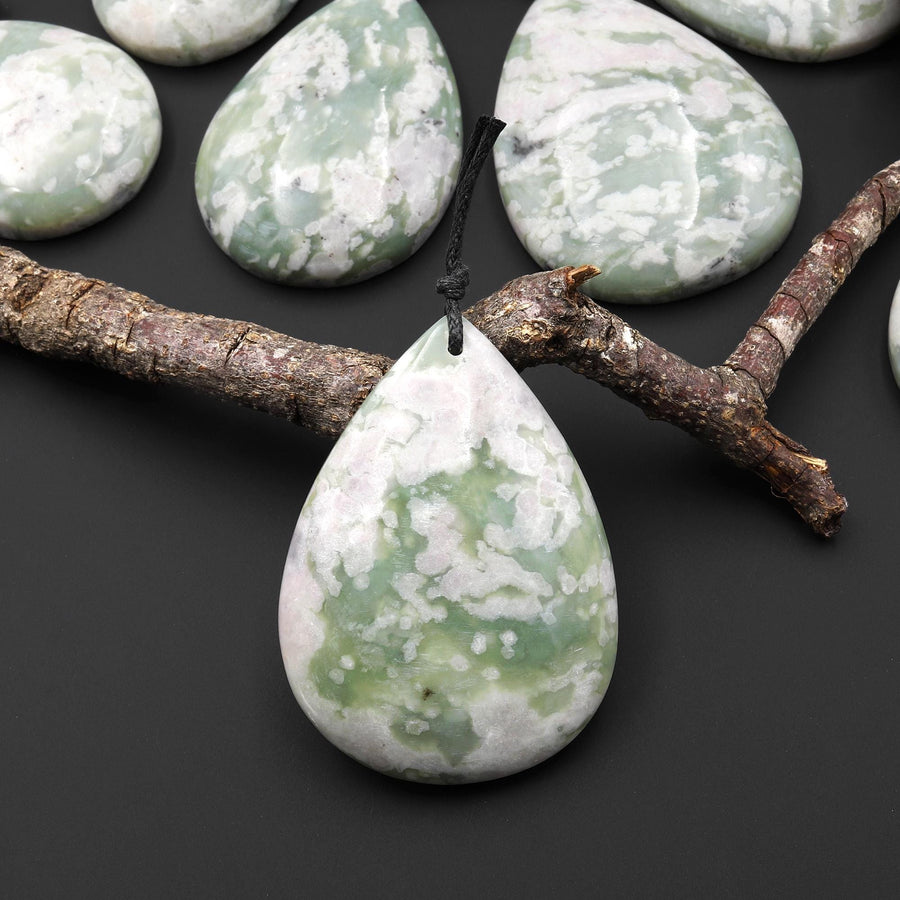 Natural Peace Jasper Teardrop Pendant Soft Green Colors A1