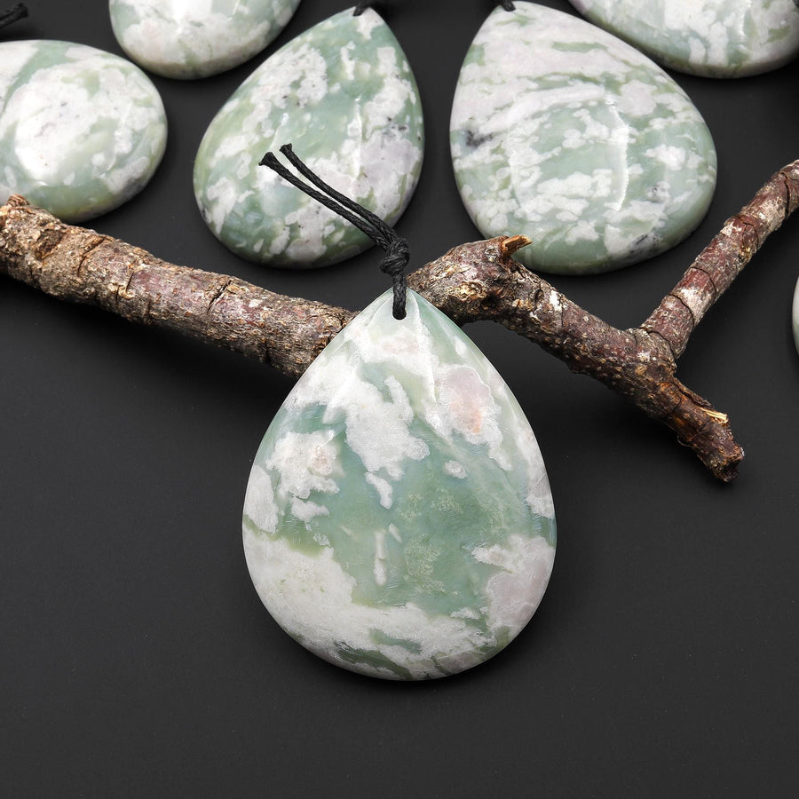 Natural Peace Jasper Teardrop Pendant Soft Green Colors A3