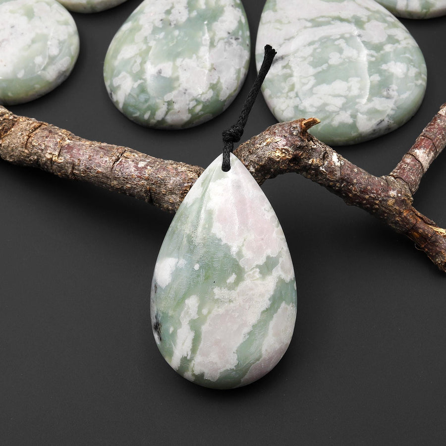 Natural Peace Jasper Teardrop Pendant Soft Green Violet Pink Purple Colors A5