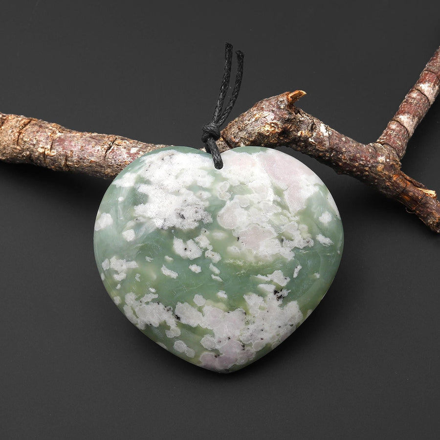 Natural Peace Jasper Heart Pendant Soft Green Violet Pink Purple Colors PDT0780