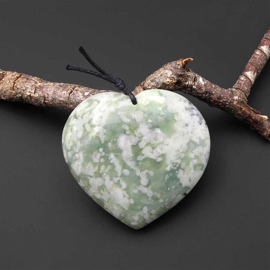 Natural Peace Jasper Heart Pendant Soft Green Colors PDT0782