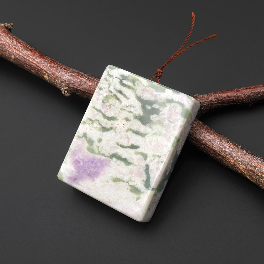 Natural Peace Jasper Rectangle Pendant Soft Green Violet Pink Purple Colors PDT0780