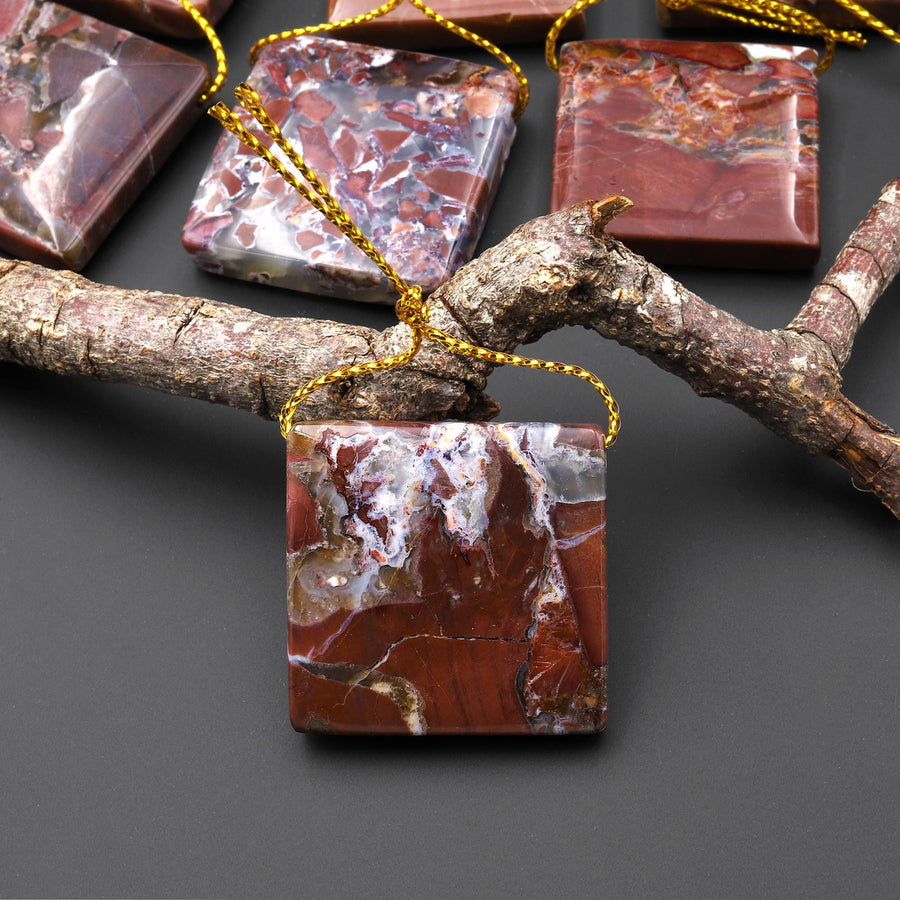 Natural Butterfly Jasper from Mexico Side Drilled Square Pendant
