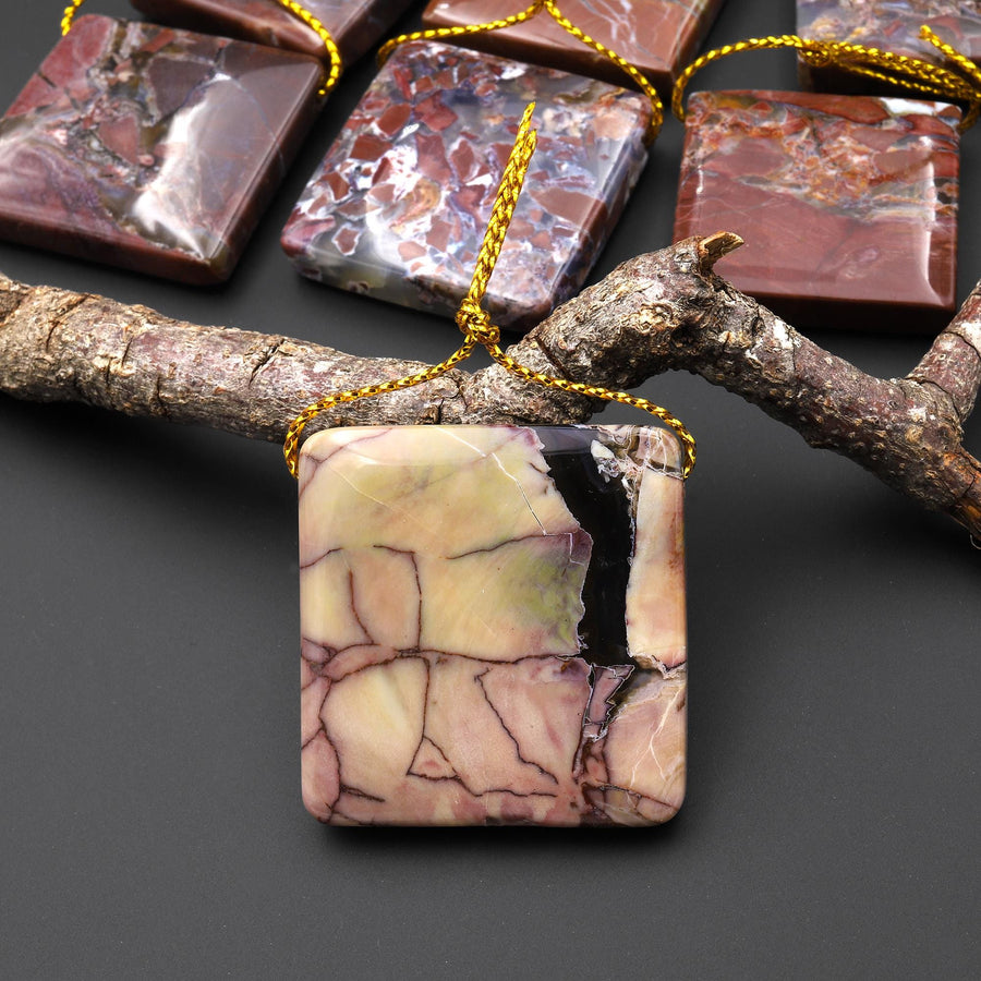Natural Butterfly Jasper from Mexico Side Drilled Square Pendant