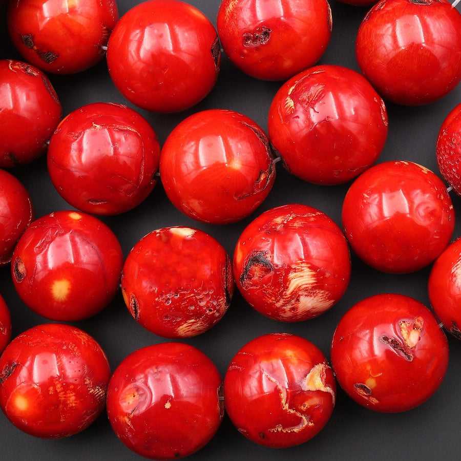 Huge Phenomenal Real Genuine Red Coral Round Beads 26mm 16" Strand