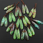 Rare Natural Mexican Apple Green Parrot Wing Chrysocolla Teardrop Earring Pair