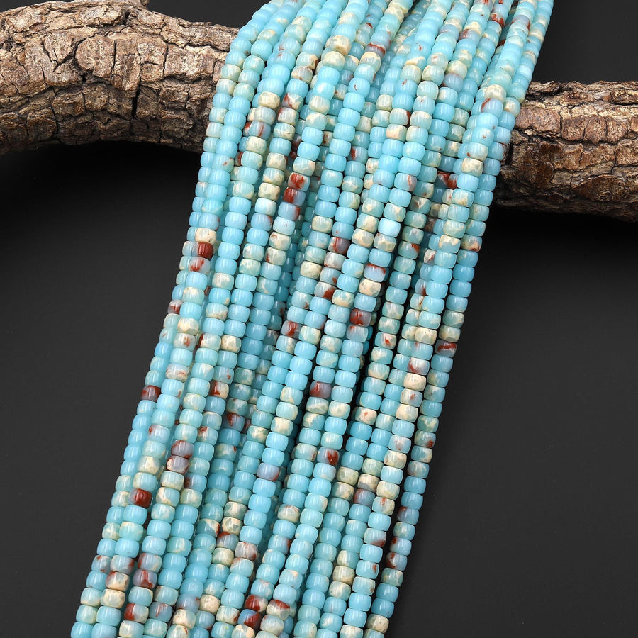 Impression Jasper Smooth Rondelle Heishi Short Cylinder Beads 5mm 6mm Aka Snake Skin Jasper Aqua Terra Jasper 15.5" Strand