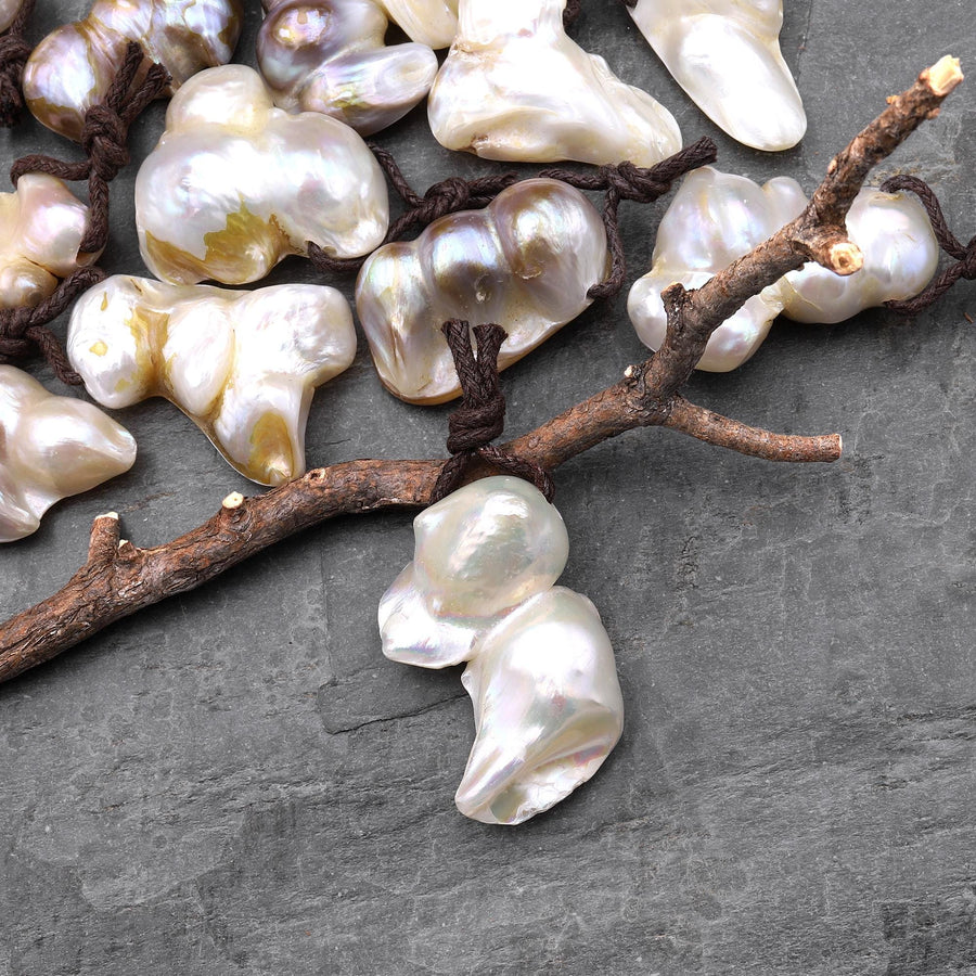 Large Natural Freshwater Baroque Blister Pearl Pendant Wild Shapes