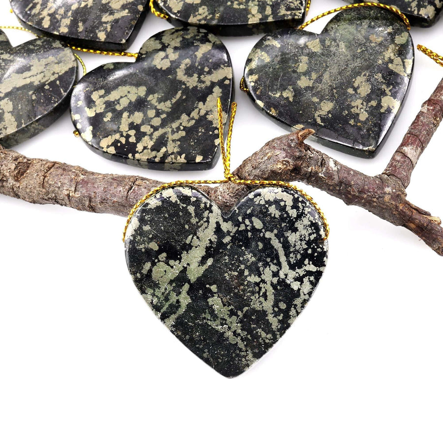 Rare Natural Pyrite in Magnetite Heart Pendant Side Drilled Gemstone Focal Bead A2
