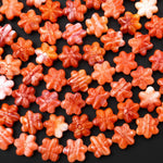 AAA Carved Natural Pink Red Orange Spiny Oyster Daisy Flower Beads 8mm 16" Strand