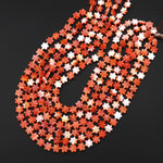 AAA Carved Natural Pink Red Orange Spiny Oyster Daisy Flower Beads 8mm 16" Strand