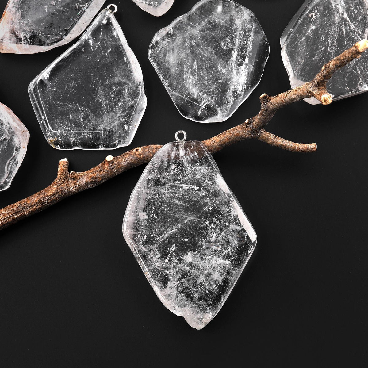 Large Translucent Natural Rock Quartz Freeform Slab Pendant – Intrinsic ...