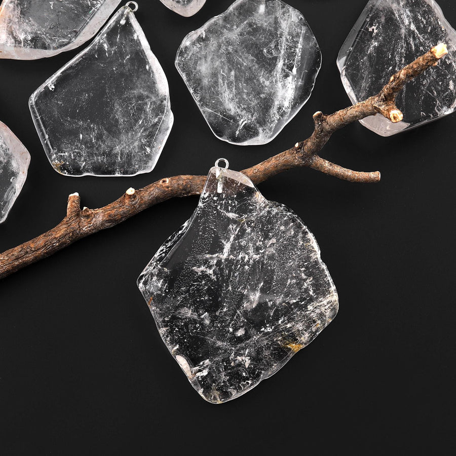Large Translucent Natural Rock Quartz Freeform Slab Pendant A1
