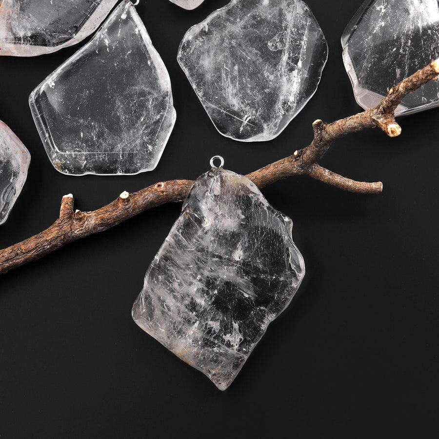 Large Translucent Natural Rock Quartz Freeform Slab Pendant A3